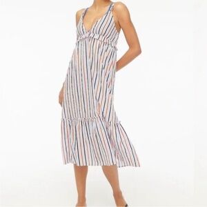 J. CREW Striped Lightweight Cotton Tiered Midi Dress Red/White/Blue Size Small